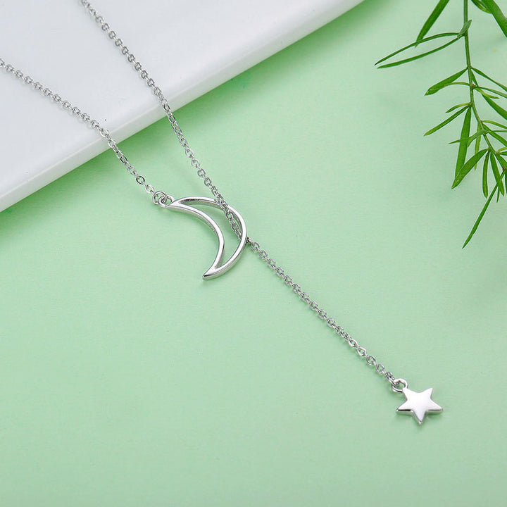 Moon and Star Necklace in 925 Sterling Silver - Aspect Jewellery#color_silver