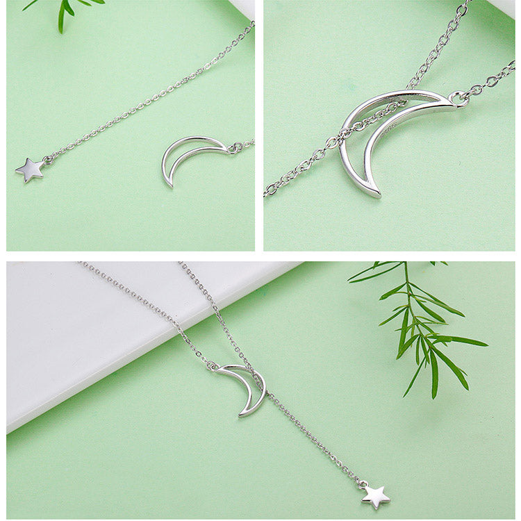 Moon and Star Necklace in 925 Sterling Silver - Aspect Jewellery#color_silver