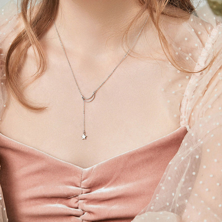 Moon and Star Necklace in 925 Sterling Silver - Aspect Jewellery