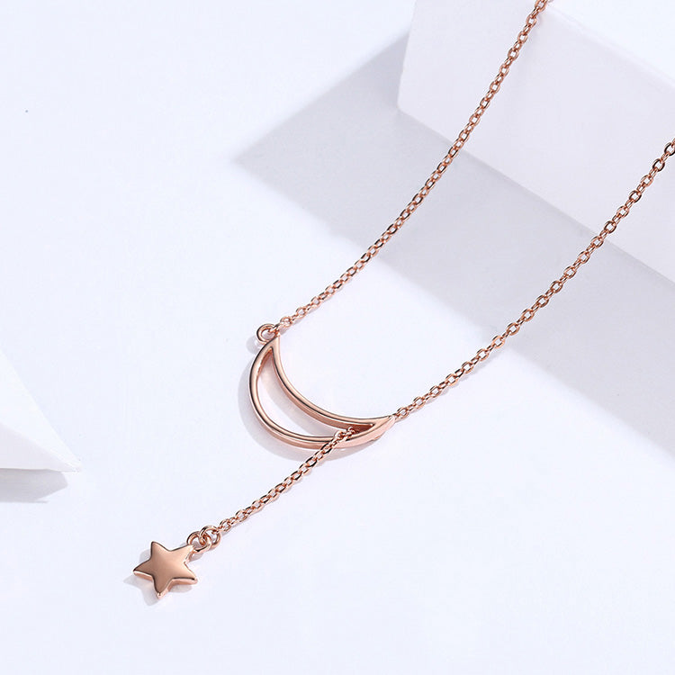 Moon and Star Necklace in Silver, Rose Gold Plated - Aspect Jewellery#color_rose-gold