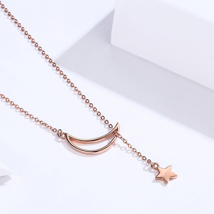 Moon and Star Necklace in Silver, Rose Gold Plated - Aspect Jewellery#color_rose-gold