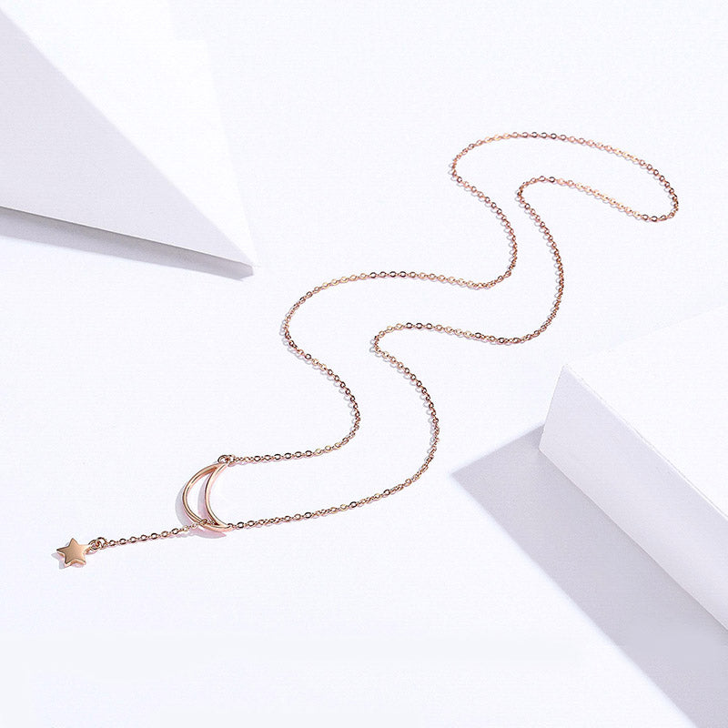 Moon and Star Necklace in Silver, Rose Gold Plated - Aspect Jewellery#color_rose-gold