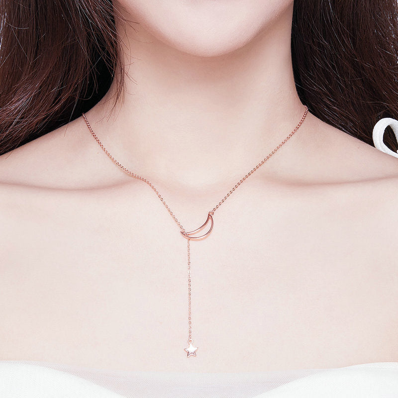 Moon and Star Necklace in Silver, Rose Gold Plated - Aspect Jewellery#color_rose-gold