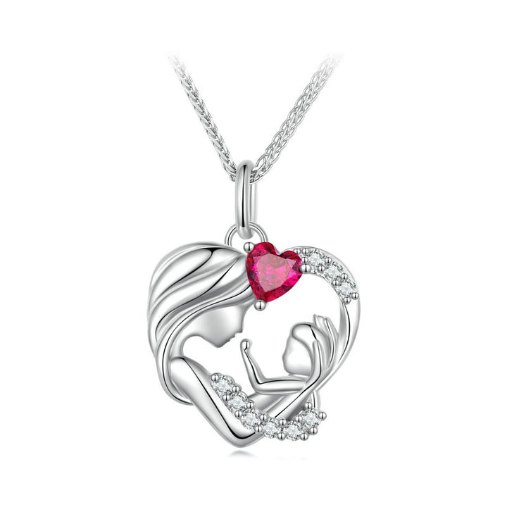 Family Mother and Child Love Heart Necklace in 925 Sterling Silver - Aspect Jewellery