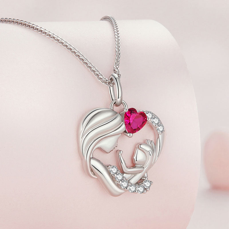 Family Mother and Child Love Heart Necklace in 925 Sterling Silver - Aspect Jewellery