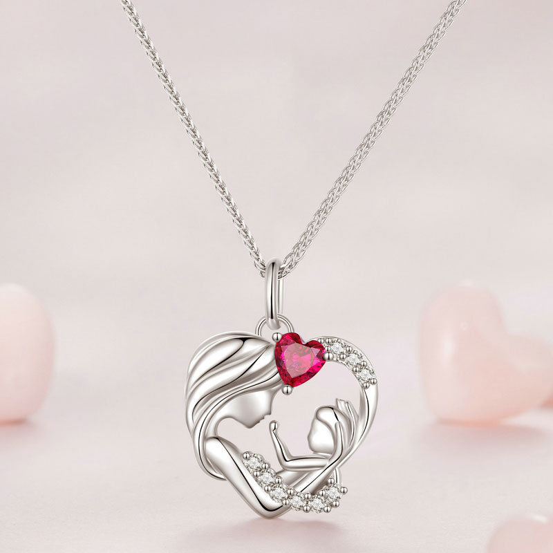 Family Mother and Child Love Heart Necklace in 925 Sterling Silver - Aspect Jewellery