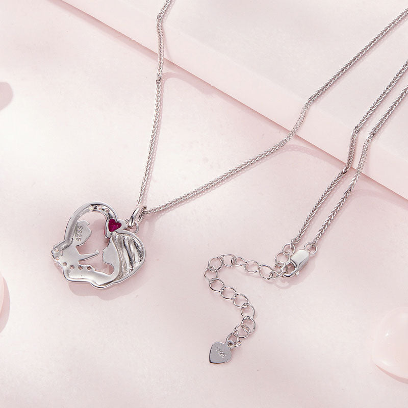 Family Mother and Child Love Heart Necklace in 925 Sterling Silver - Aspect Jewellery