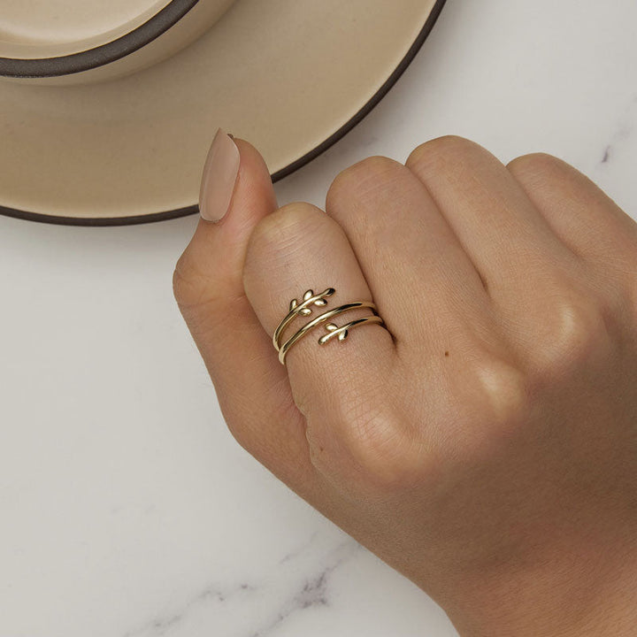 Multi-layer Twig Leaf Adjustable Ring Gold Plated - Aspect Jewellery#color_gold