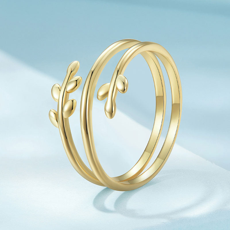 Multi-layer Twig Leaf Adjustable Ring Gold Plated - Aspect Jewellery#color_gold