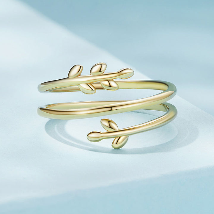 Multi-layer Twig Leaf Adjustable Ring Gold Plated - Aspect Jewellery#color_gold