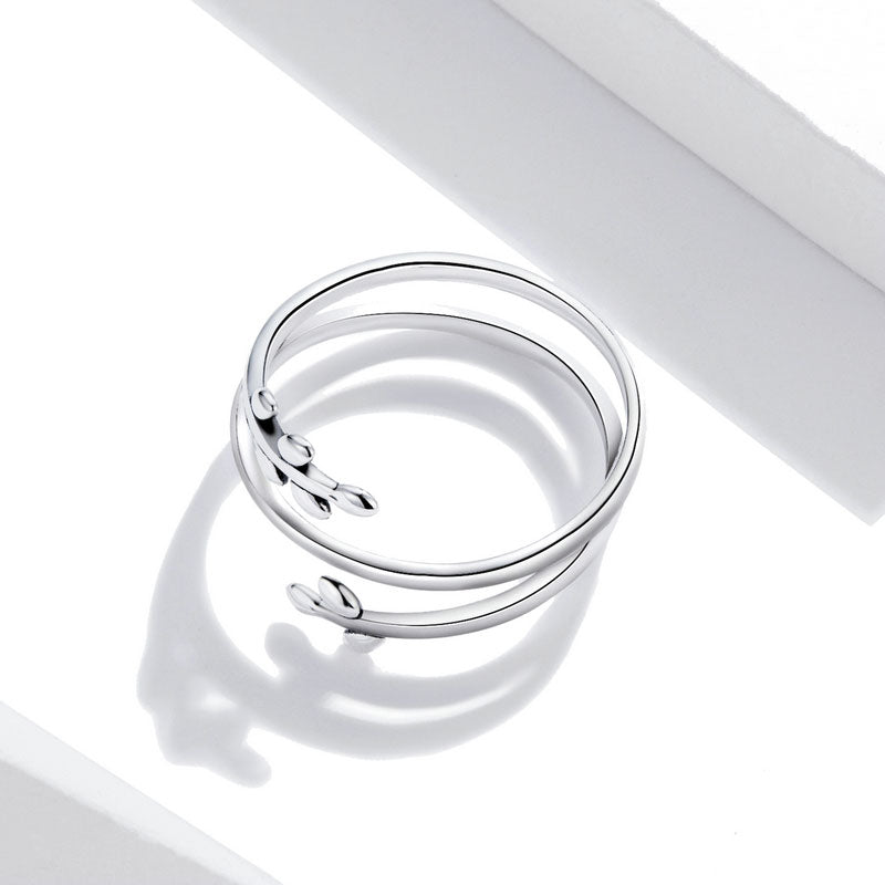 Multi-layer Twig Leaf Adjustable Ring Sterling Silver - Aspect Jewellery#color_silver