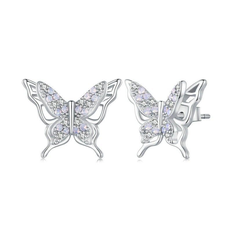 Opal Butterfly Stud Earrings in 925 Sterling Silver - Aspect Jewellery