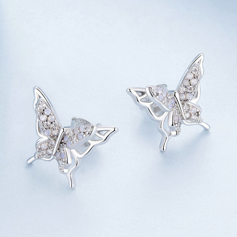 Opal Butterfly Stud Earrings in 925 Sterling Silver - Aspect Jewellery