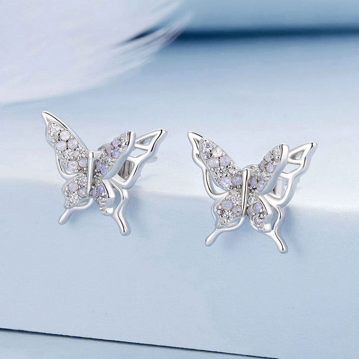 Opal Butterfly Stud Earrings in 925 Sterling Silver - Aspect Jewellery