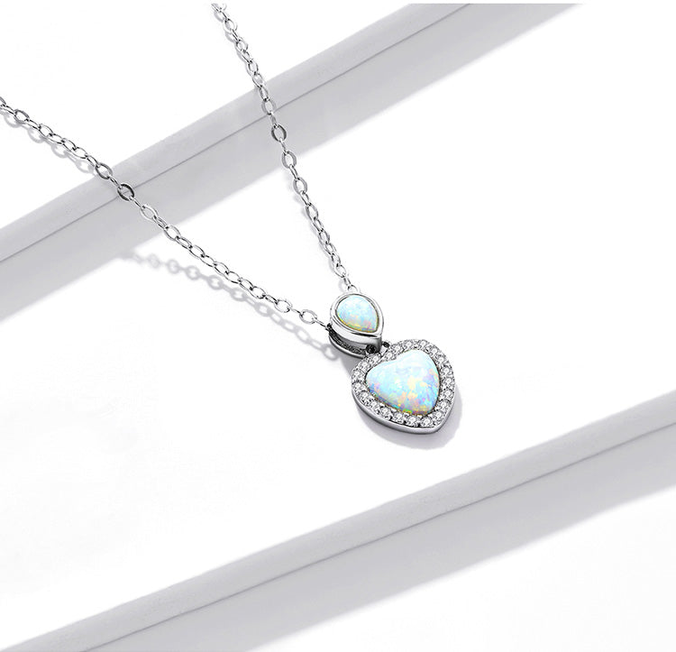 Opal Heart Jewellery Set in 925 Sterling Silver Platinum Plated - Aspect Jewellery