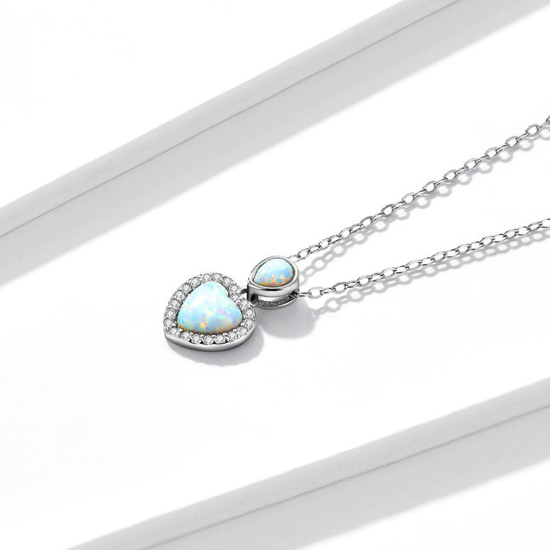 Opal Heart Jewellery Set in 925 Sterling Silver Platinum Plated - Aspect Jewellery