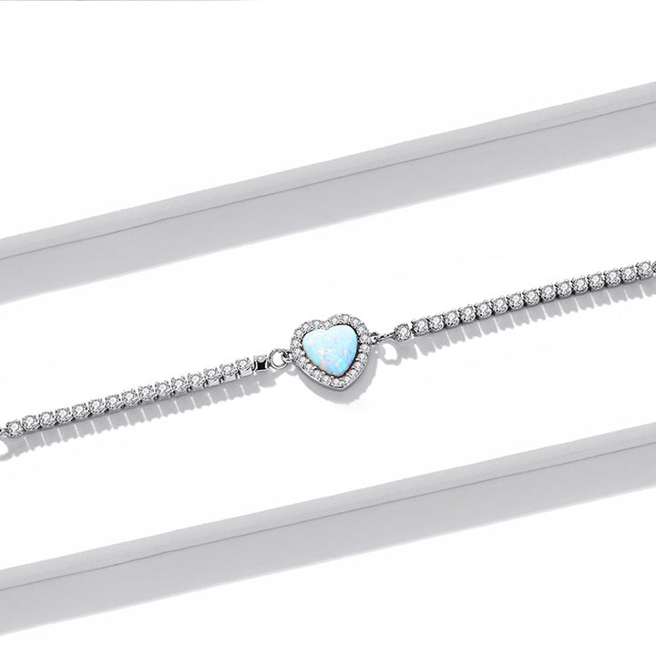 Opal Heart Jewellery Set in 925 Sterling Silver Platinum Plated - Aspect Jewellery