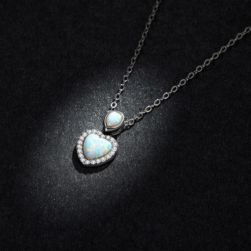 Opal Heart Jewellery Set in 925 Sterling Silver Platinum Plated - Aspect Jewellery