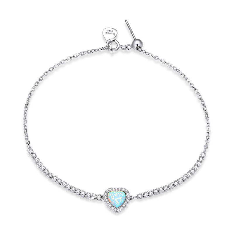 Opal Heart Bracelet  in 925 Sterling Silver, Platinum Plated - Aspect Jewellery