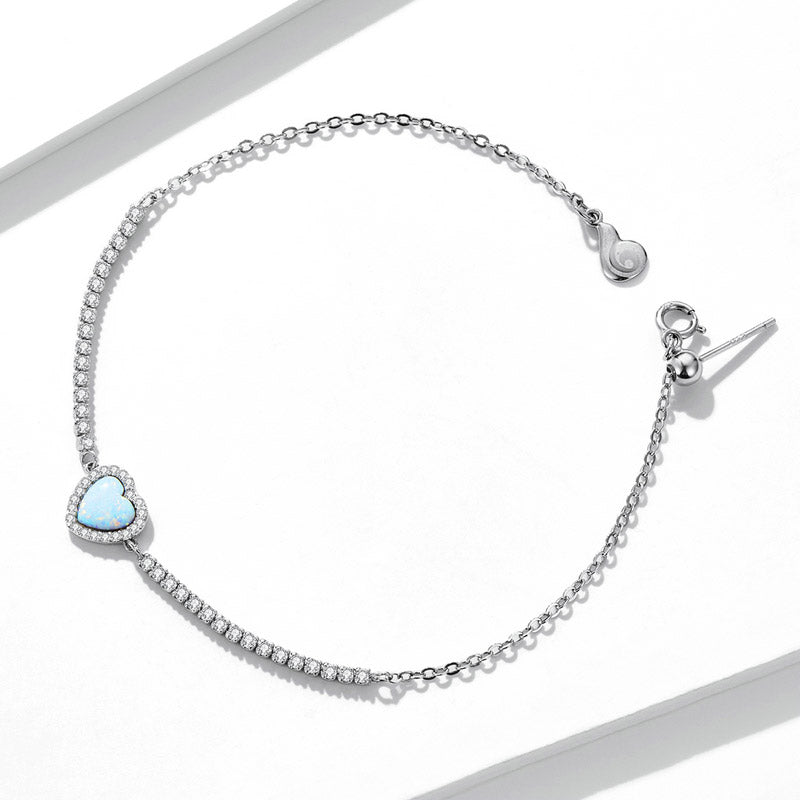 Opal Heart Bracelet in 925 Sterling Silver, Platinum Plated - Aspect Jewellery