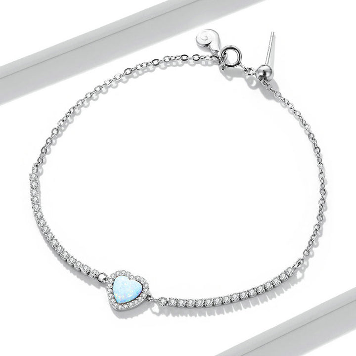 Opal Heart Bracelet in 925 Sterling Silver, Platinum Plated - Aspect Jewellery