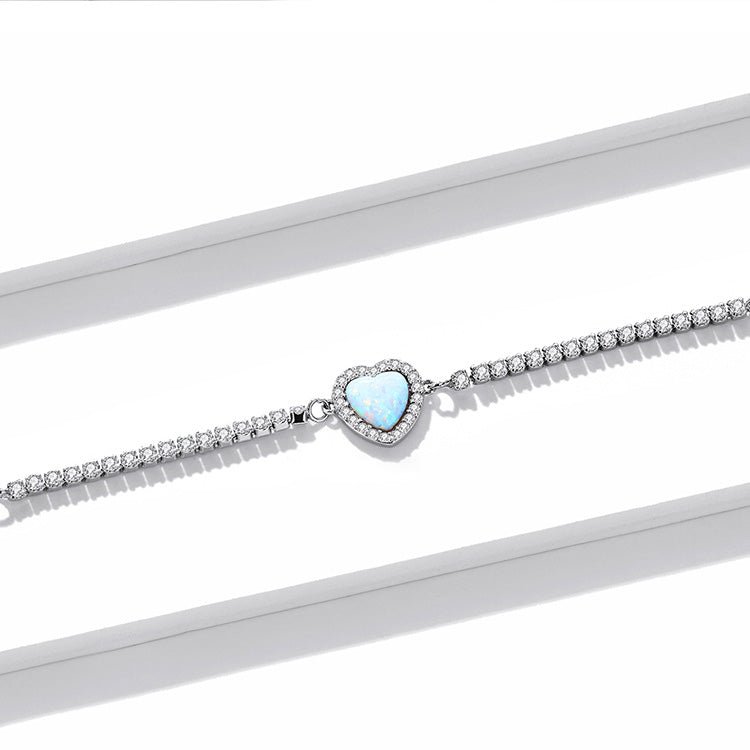 Opal Heart Bracelet in 925 Sterling Silver, Platinum Plated - Aspect Jewellery