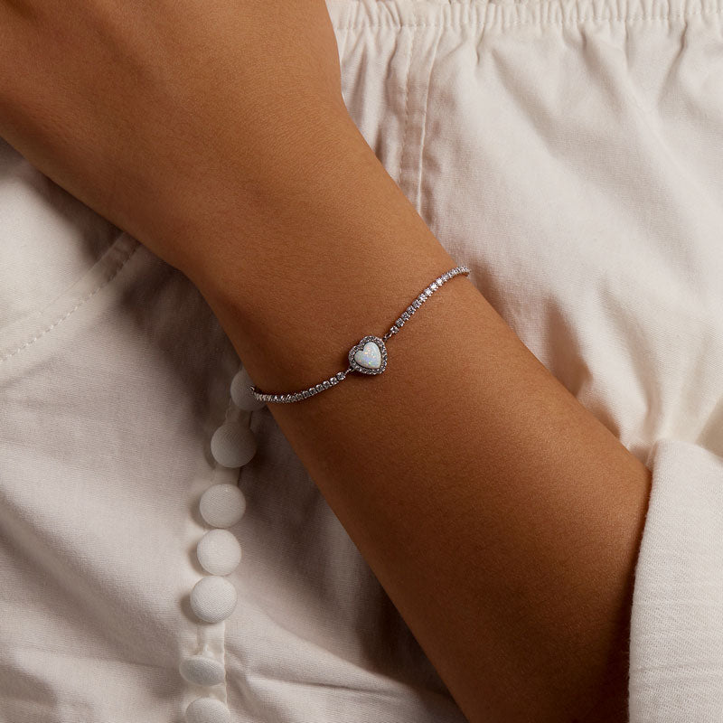 Opal Heart Bracelet in 925 Sterling Silver, Platinum Plated - Aspect Jewellery