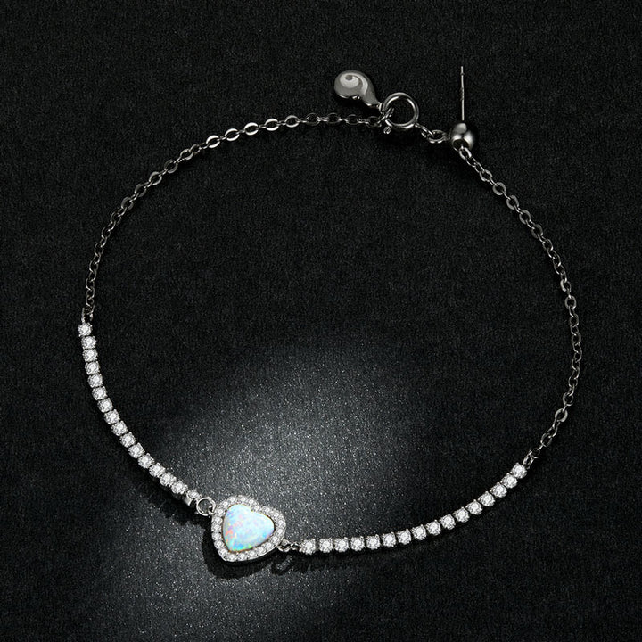 Opal Heart Bracelet in 925 Sterling Silver, Platinum Plated - Aspect Jewellery