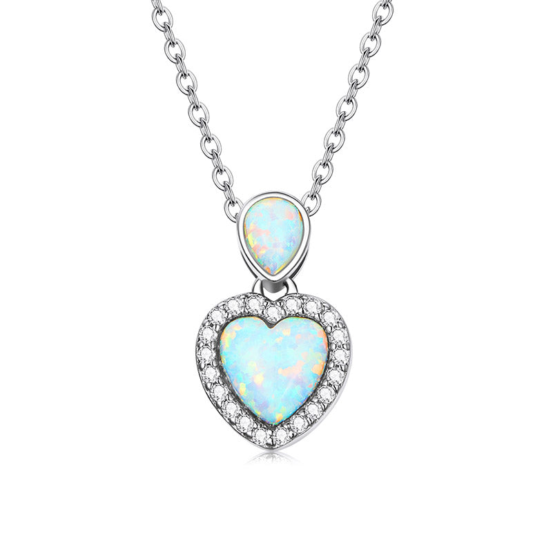 Opal Heart Necklace in 925 Sterling Silver - Aspect Jewellery