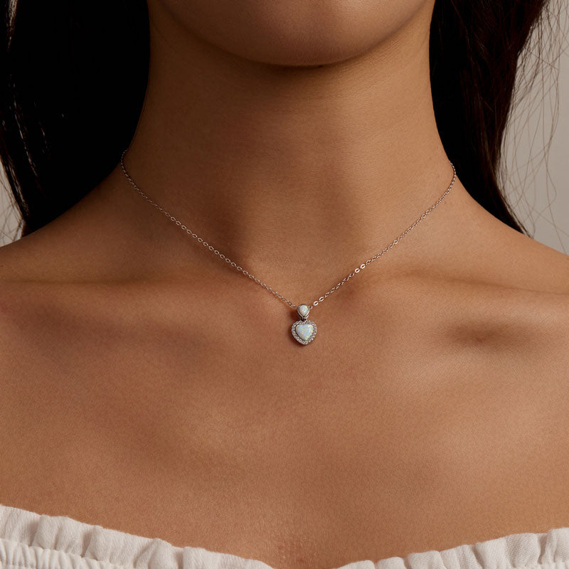 Opal Heart Necklace in 925 Sterling Silver - Aspect Jewellery