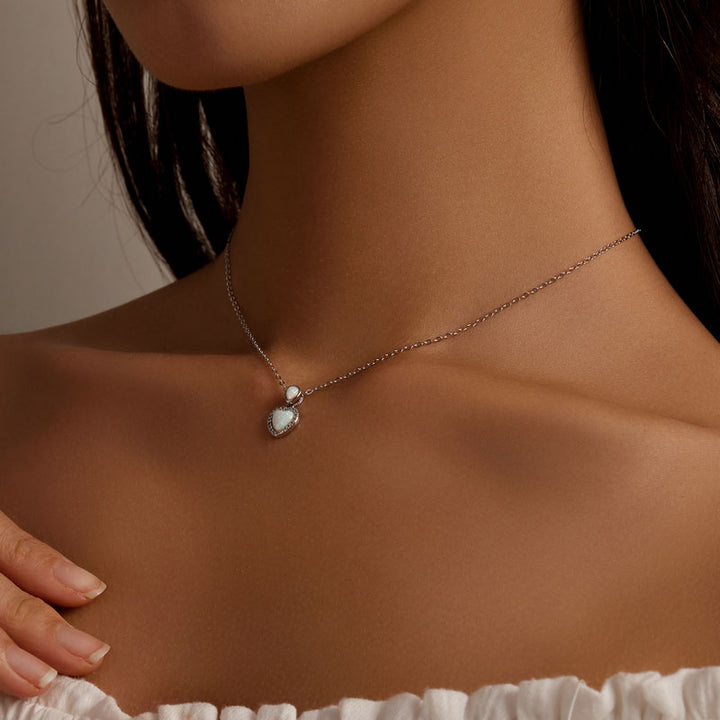 Opal Heart Necklace in 925 Sterling Silver - Aspect Jewellery