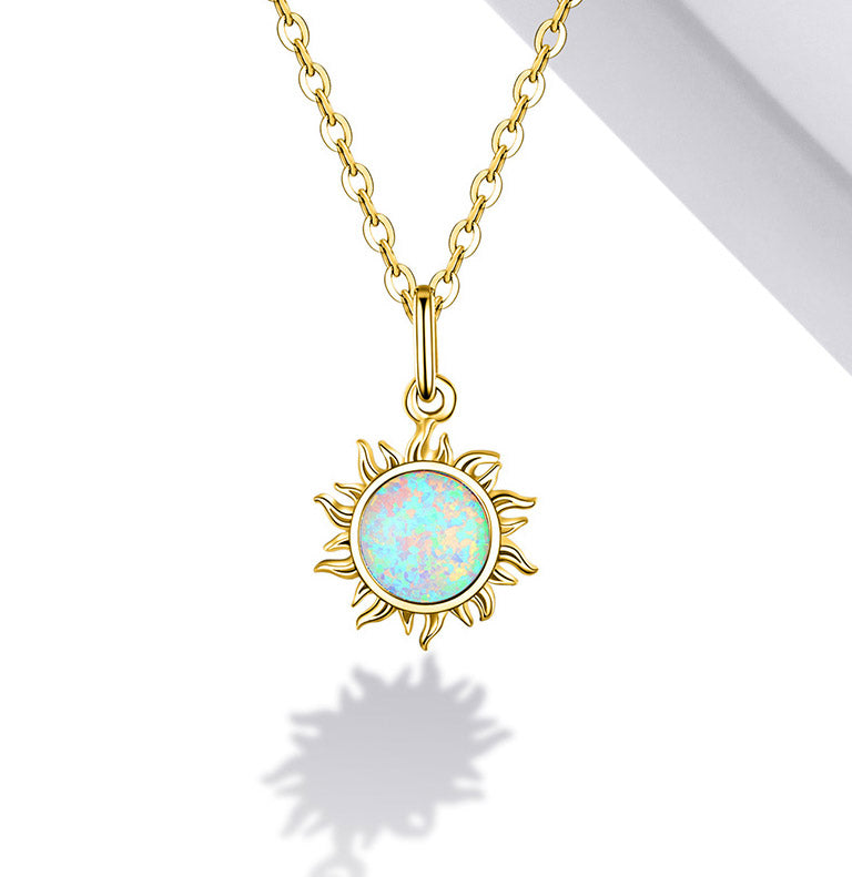 Opal Sun Necklace in 925 Sterling Silver - Aspect Jewellery#color_gold