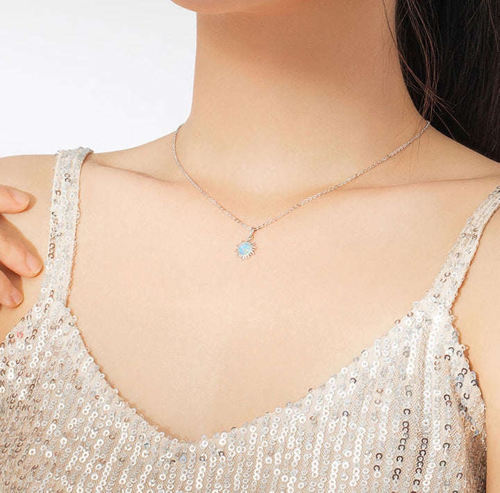 Opal Sun Necklace in 925 Sterling Silver - Aspect Jewellery#color_silver