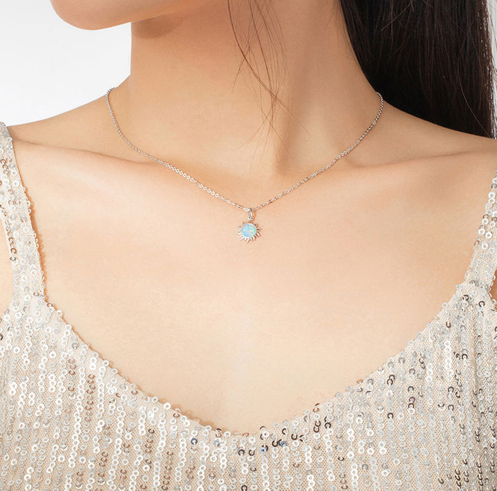 Opal Sun Necklace in 925 Sterling Silver - Aspect Jewellery#color_silver