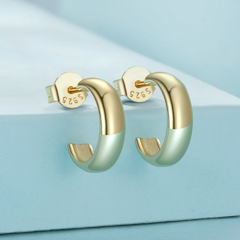 Open Hoop Small Stud Earrings in 925 Sterling Silver - Aspect Jewellery#color_gold