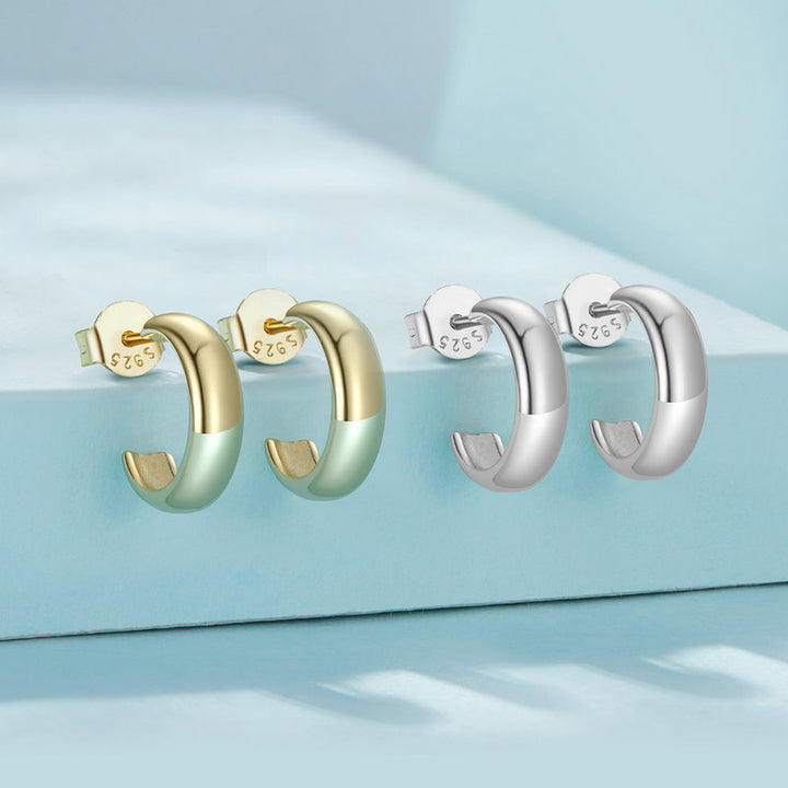 Open Hoop Small Stud Earrings in 925 Sterling Silver - Aspect Jewellery#color_gold