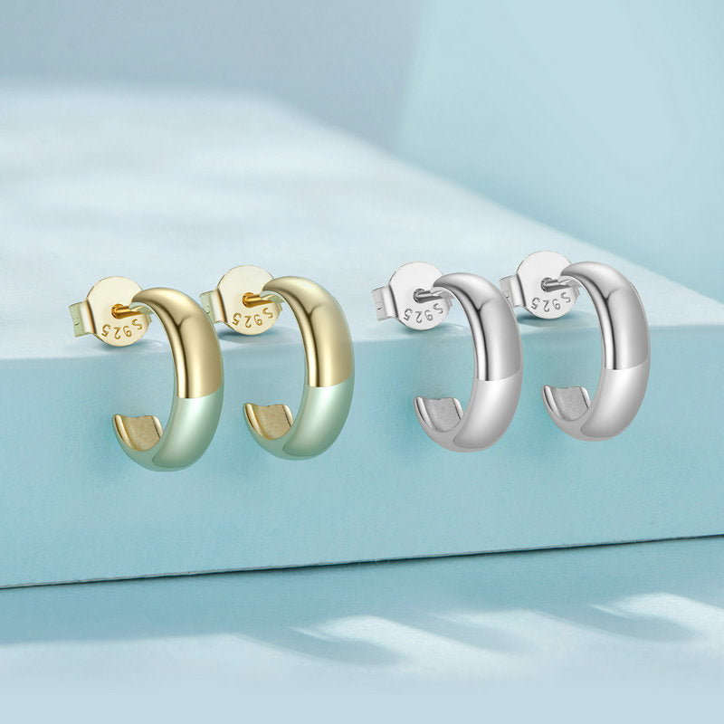 Open Hoop Small Stud Earrings in 925 Sterling Silver - Aspect Jewellery#color_gold