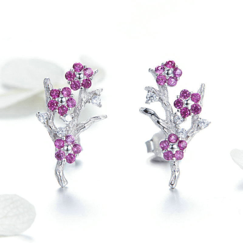 Pink Flowers Earrings in 925 Sterling Silver - Aspect Jewellery