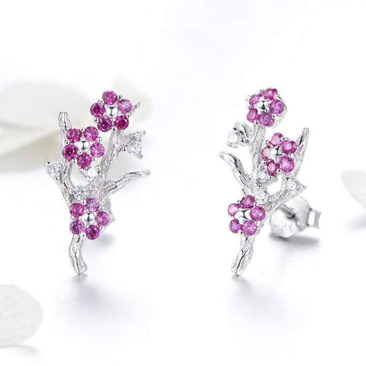 Pink Flowers Earrings in 925 Sterling Silver - Aspect Jewellery