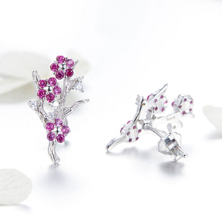 Pink Flowers Earrings in 925 Sterling Silver - Aspect Jewellery