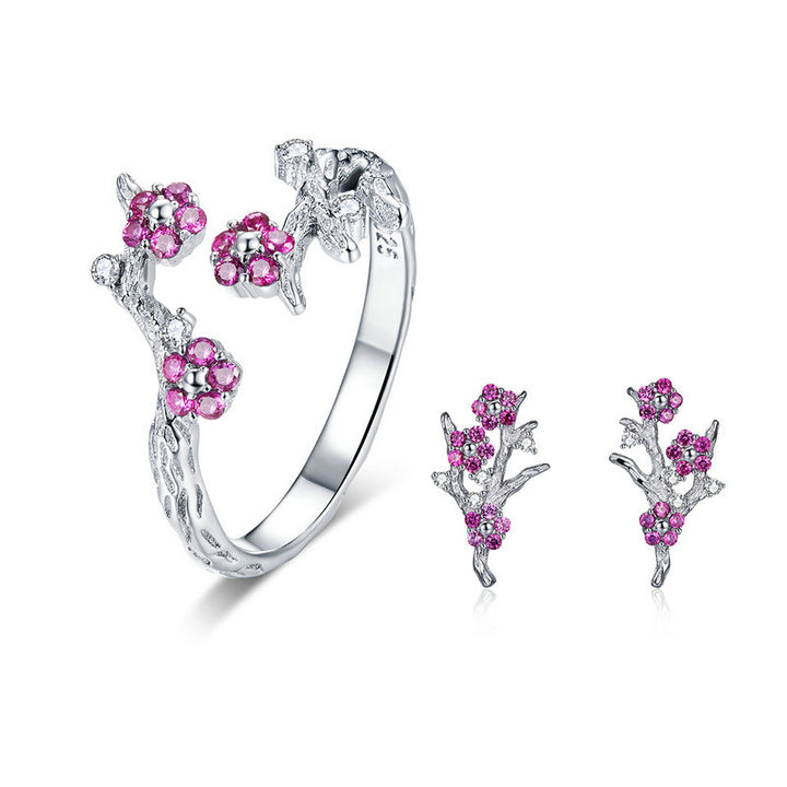 Pink Flowers Jewellery Set in 925 Sterling Silver - Aspect Jewellery