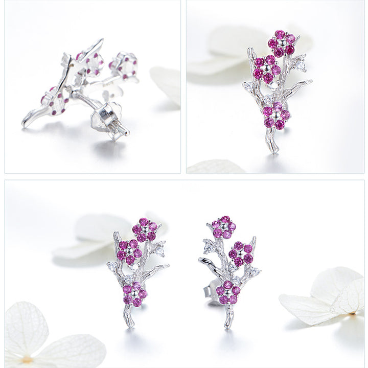 Pink Flowers Jewellery Set in 925 Sterling Silver - Aspect Jewellery