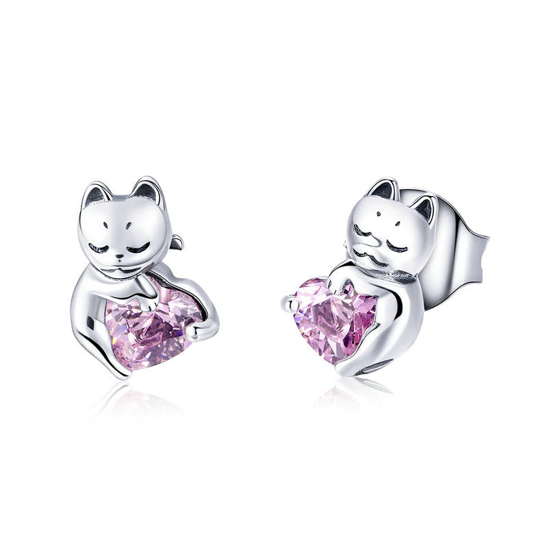 Lovely Cat Earrings in 925 Sterling Silver - Aspect Jewellery