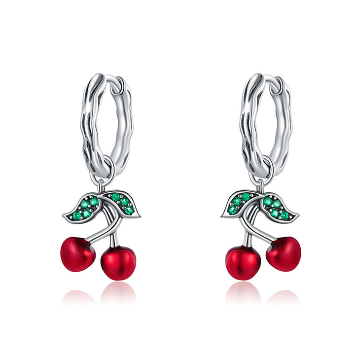 Red Cherry Earrings in 925 Sterling Silver, Summer earrings - Aspect Jewellery