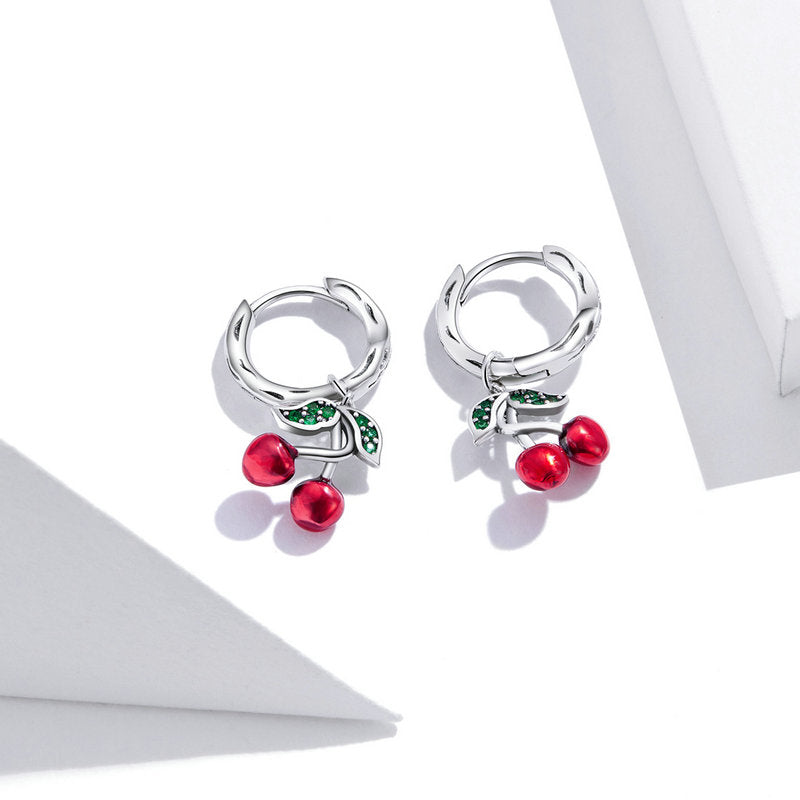 Red Cherry Earrings in 925 Sterling Silver, Summer earrings - Aspect Jewellery