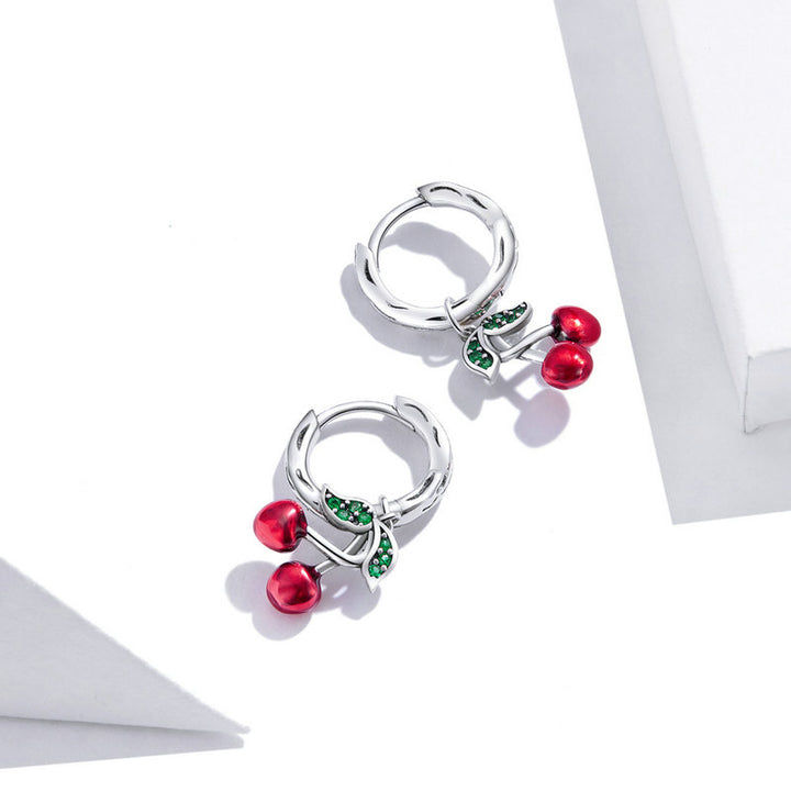 Red Cherry Earrings in 925 Sterling Silver, Summer earrings - Aspect Jewellery