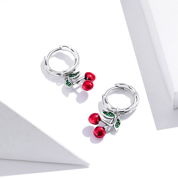 Red Cherry Earrings in 925 Sterling Silver, Summer earrings - Aspect Jewellery