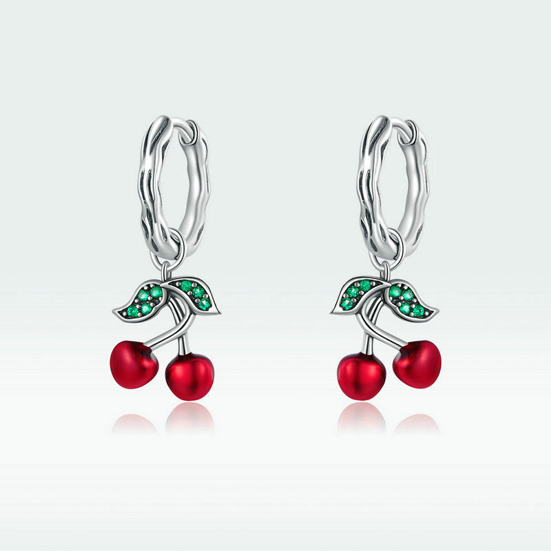 Red Cherry Earrings in 925 Sterling Silver, Summer earrings - Aspect Jewellery