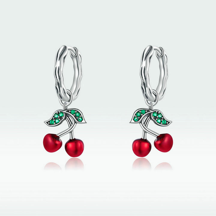 Red Cherry Earrings in 925 Sterling Silver, Summer earrings - Aspect Jewellery