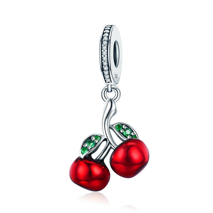 Red Cherry Dangle Charm Pendant in 925 Sterling Silver - Aspect Jewellery